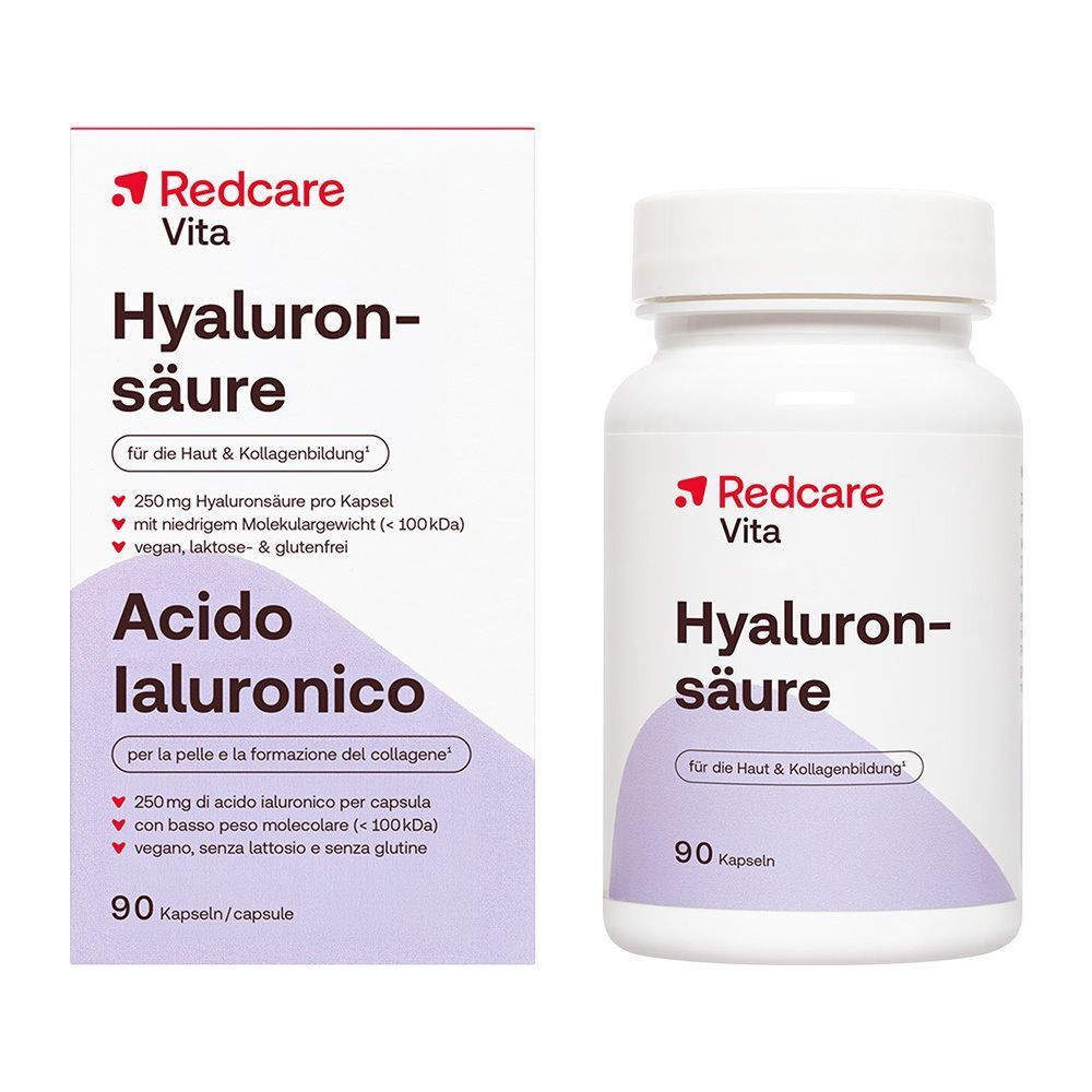 Redcare Hyaluronsäure Kapseln: 90 Stück. Für Haut & Kollagenbildung. Vegan, laktose- & glutenfrei.
