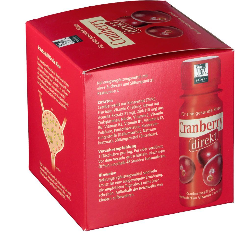 Rote Kartonverpackung mit Produktinformationen und Zutatenliste. Marke BADERs. Enthält 9 Flaschen à 60ml.