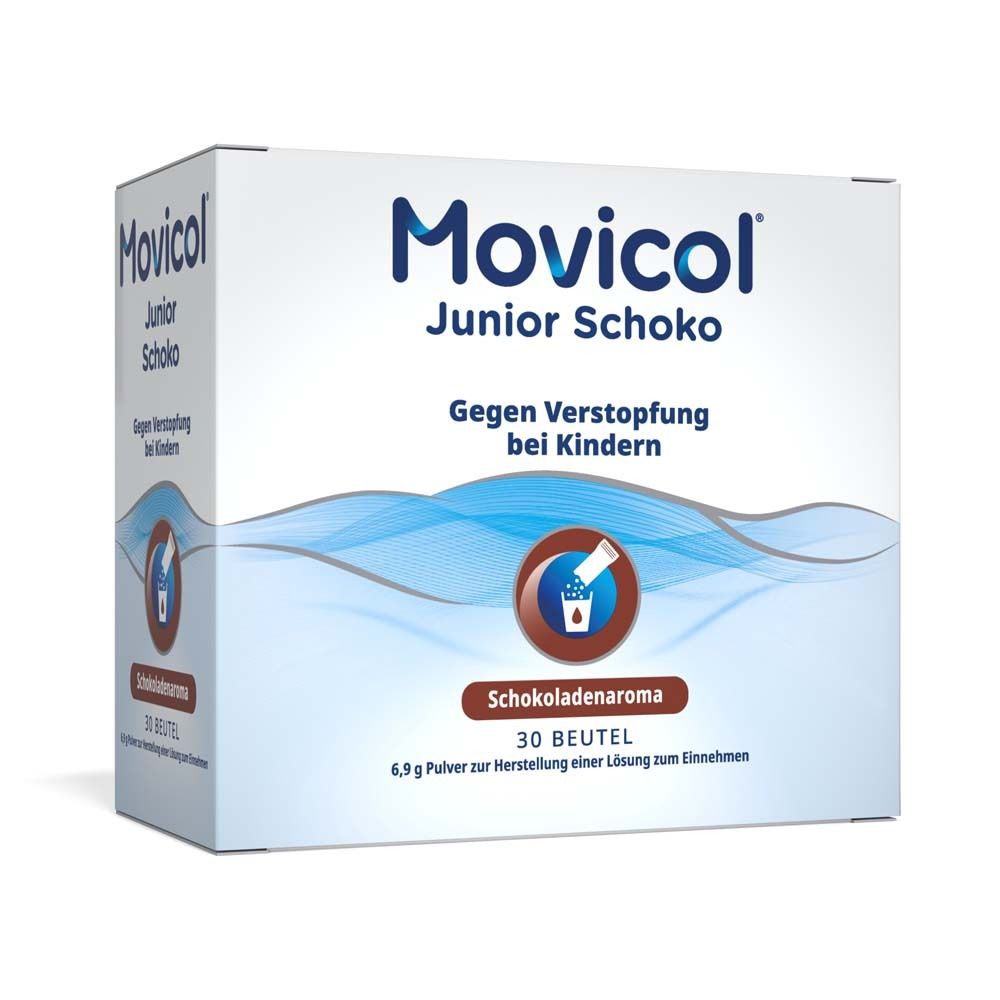 MOVICOL® Junior Schoko-Packung. 30 Beutel. Schokoladenaroma. Gegen Verstopfung bei Kindern.