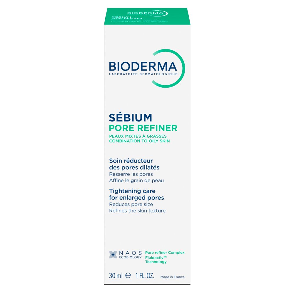 BIODERMA Sébium Pore Refiner Umverpackung mit 30 ml Inhalt.