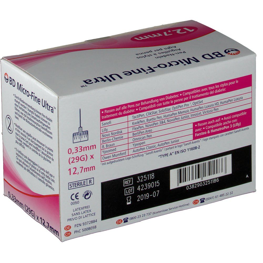 BD - Micro Fine 29g 12,7 Mm - 100 Aghi Per Penna Da Insulina