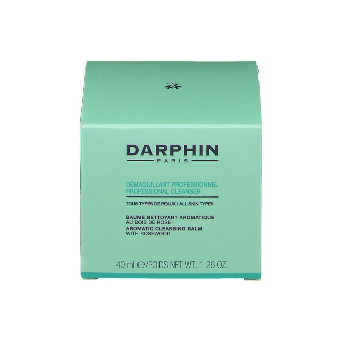 Grüne Schachtel. Aufschrift: Darphin, Démaquillant Professionnel, Aromatic Cleansing Balm with Rosewood, 40 ml.