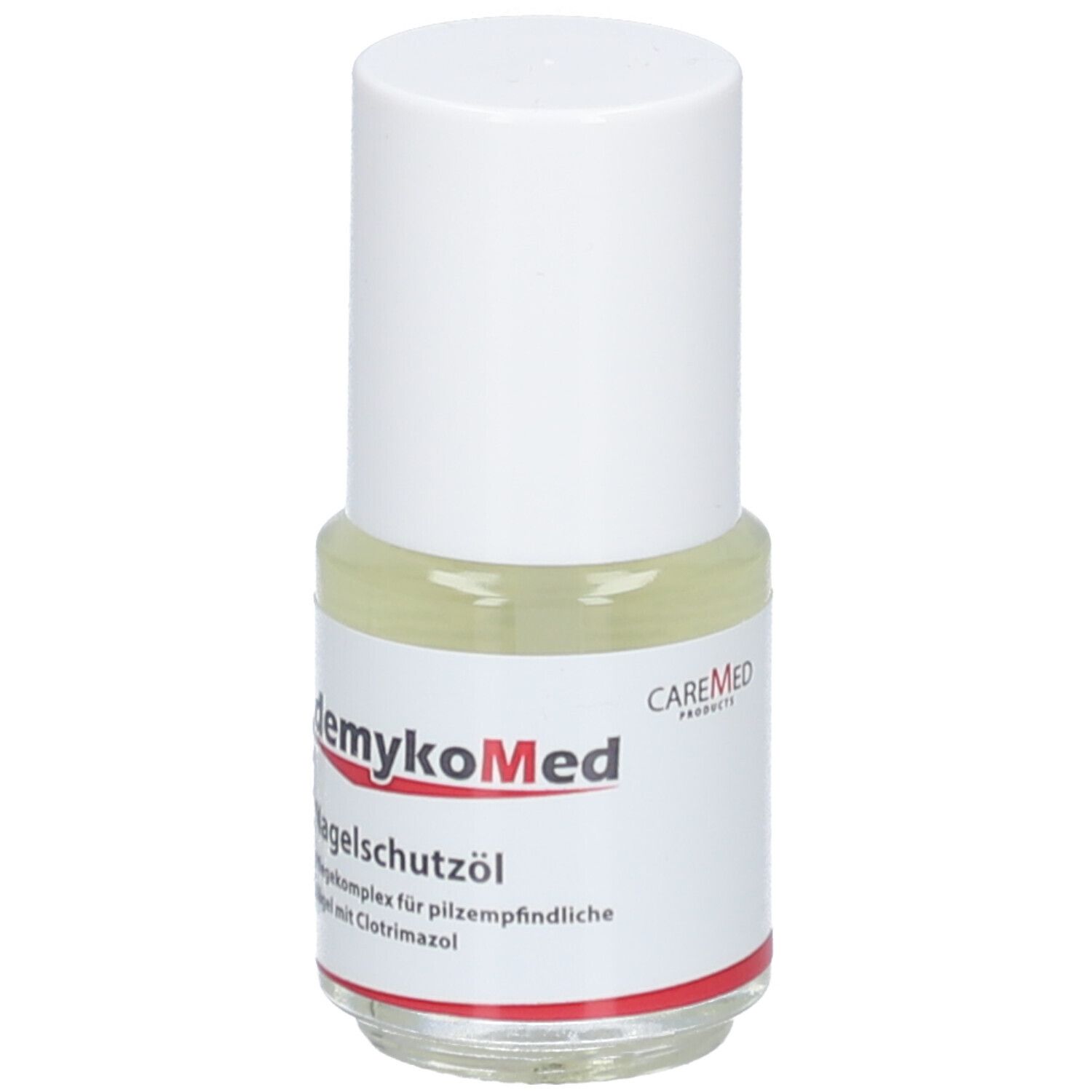 Nagelöl-Fläschchen mit weißem Deckel. Etikett mit Produktnamen und CAREMED-Logo.