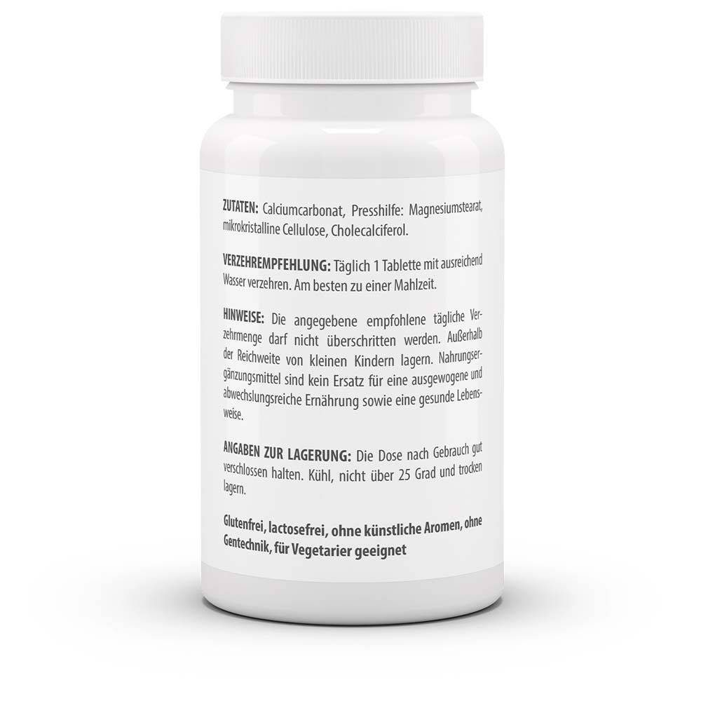 Rückseite der weißen Flasche. Zutaten, Verzehrempfehlung, Hinweise, Angaben zur Lagerung. Glutenfrei, lactosefrei, ohne Aromen.