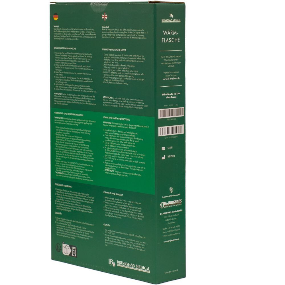 Rückseite der Verpackung. Text in Deutsch, Englisch, Französisch und Niederländisch. Warnhinweise und Gebrauchsanweisungen.