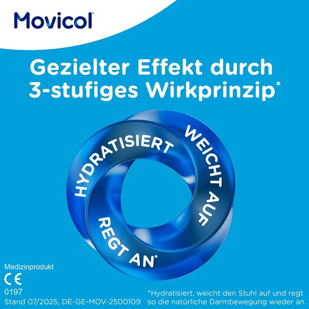 Kreisförmige Darstellung mit Text: Gezielter Effekt durch 3-stufiges Wirkprinzip. Medizinprodukt.