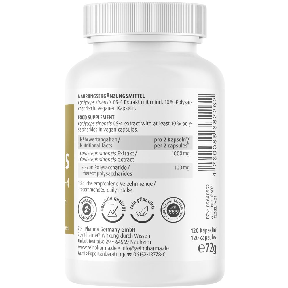 ZeinPharma® Cordyceps CS 4 Extrakt Kapseln 500 mg