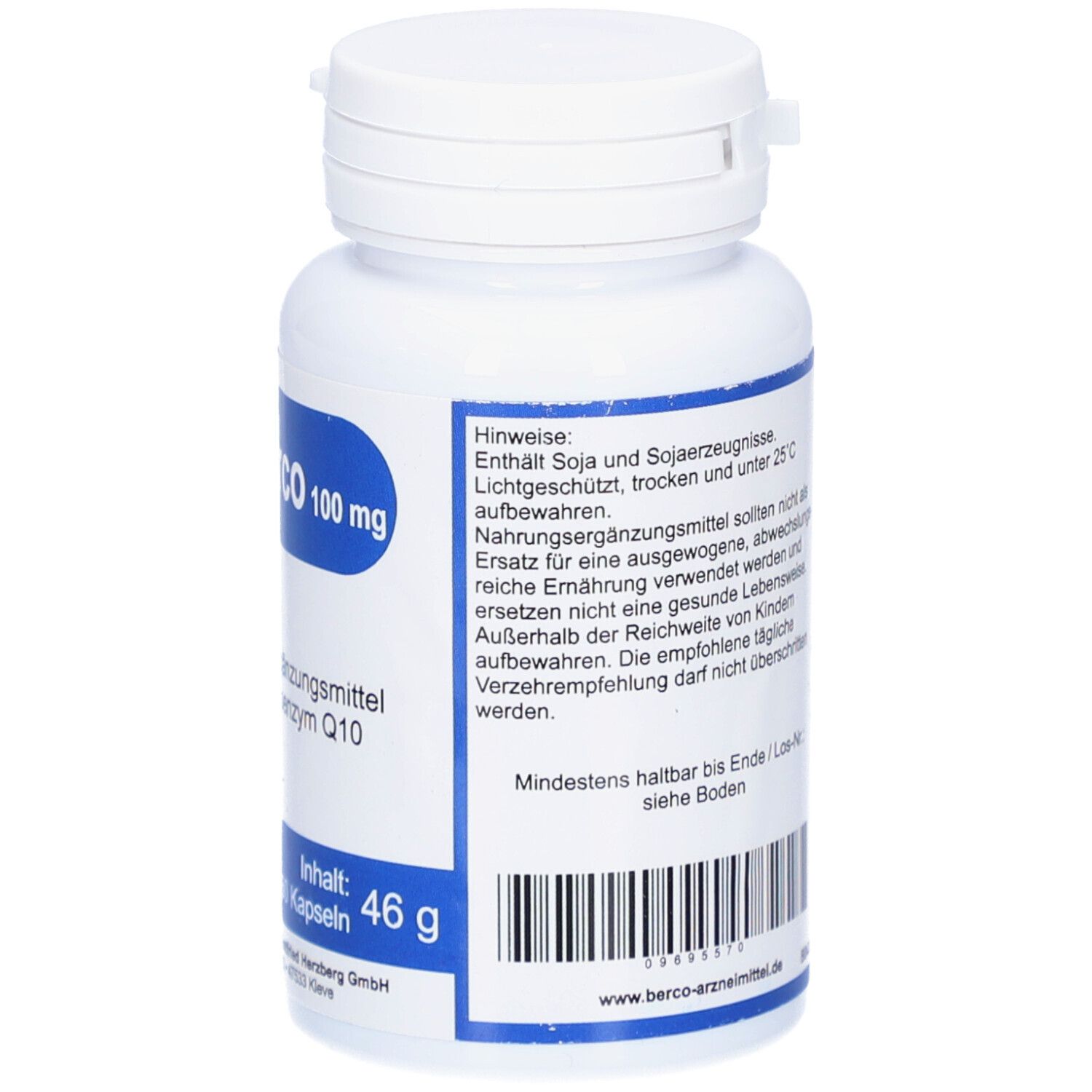 Rückseite der weißen Flasche. Warnhinweise und Lagerungshinweise. Mindestens haltbar bis Datum.