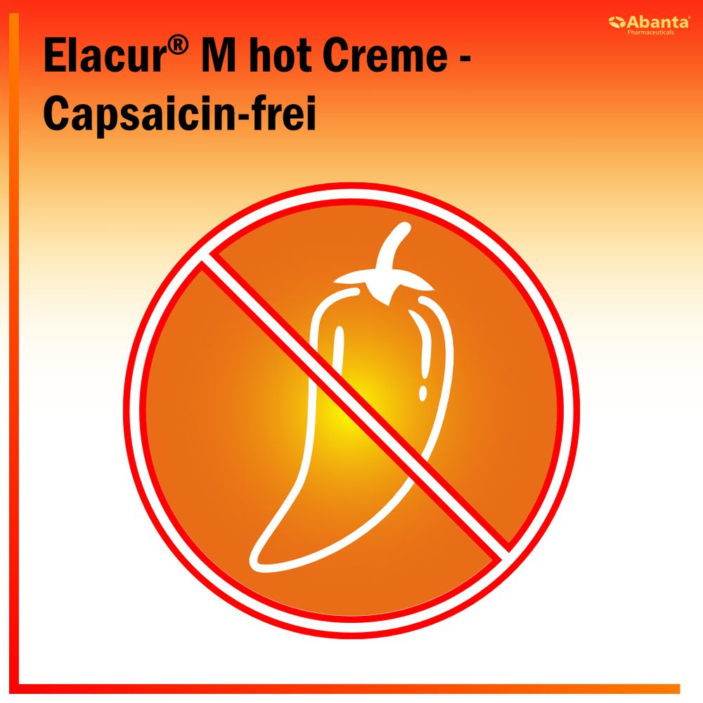 Durchgestrichene Chilischote, Elacur® M hot Creme ist Capsaicin-frei.