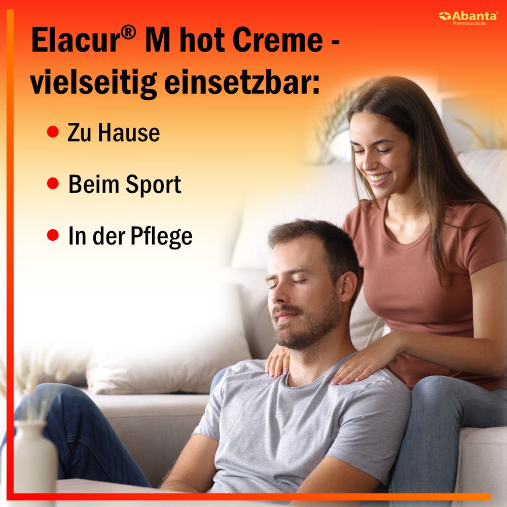 Paar auf Sofa, Elacur® M hot Creme vielseitig einsetzbar: Zuhause, beim Sport, in der Pflege.