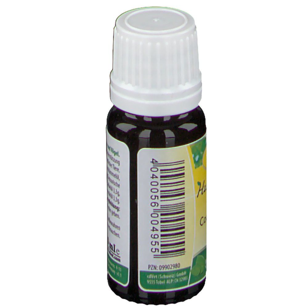 Braune Glasflasche mit weißem Deckel. Etikett mit Barcode und Herstellerinformationen. PZN-Nummer.