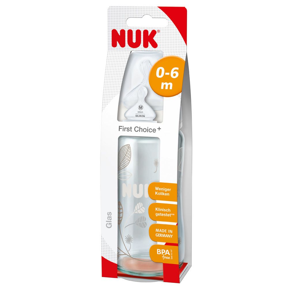 NUK First Choice Plus Babyflasche 240ml mit Silikonsauger für Milch, 0-6 Monate (Farbe nicht wählbar)