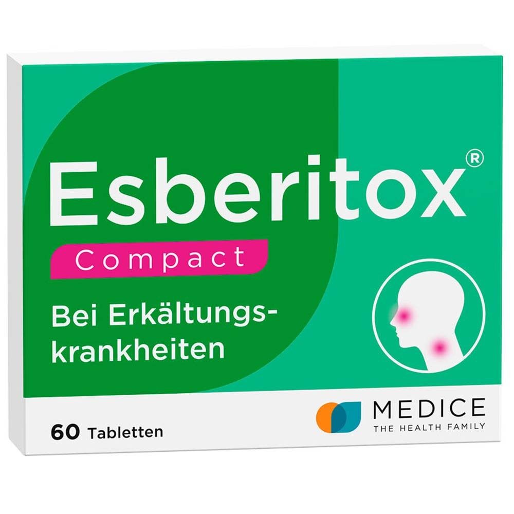Esberitox COMPACT Tabletten-Packung. Grün-weißes Design mit Logo, Produktname und 60 Tabletten.