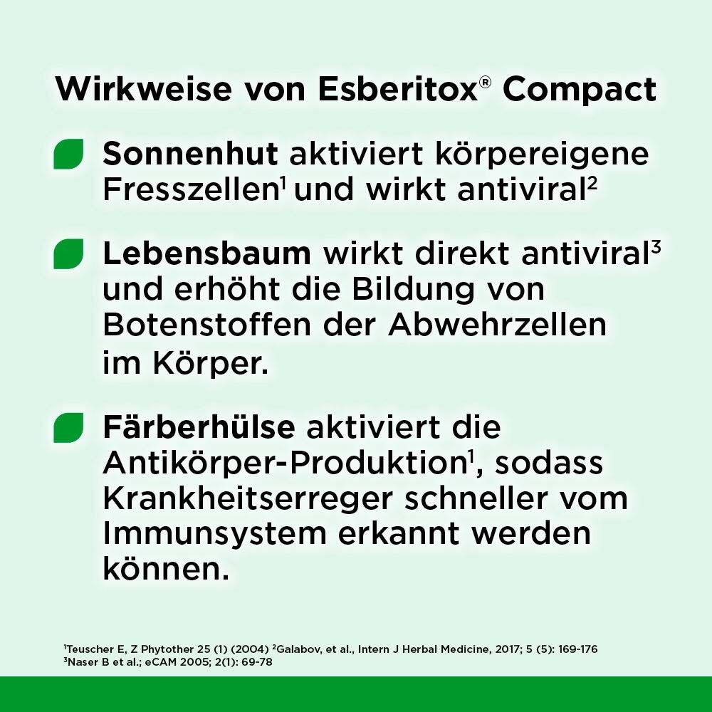 Infografik zur Wirkweise von Esberitox COMPACT. Beschreibt die Wirkung der Inhaltsstoffe.