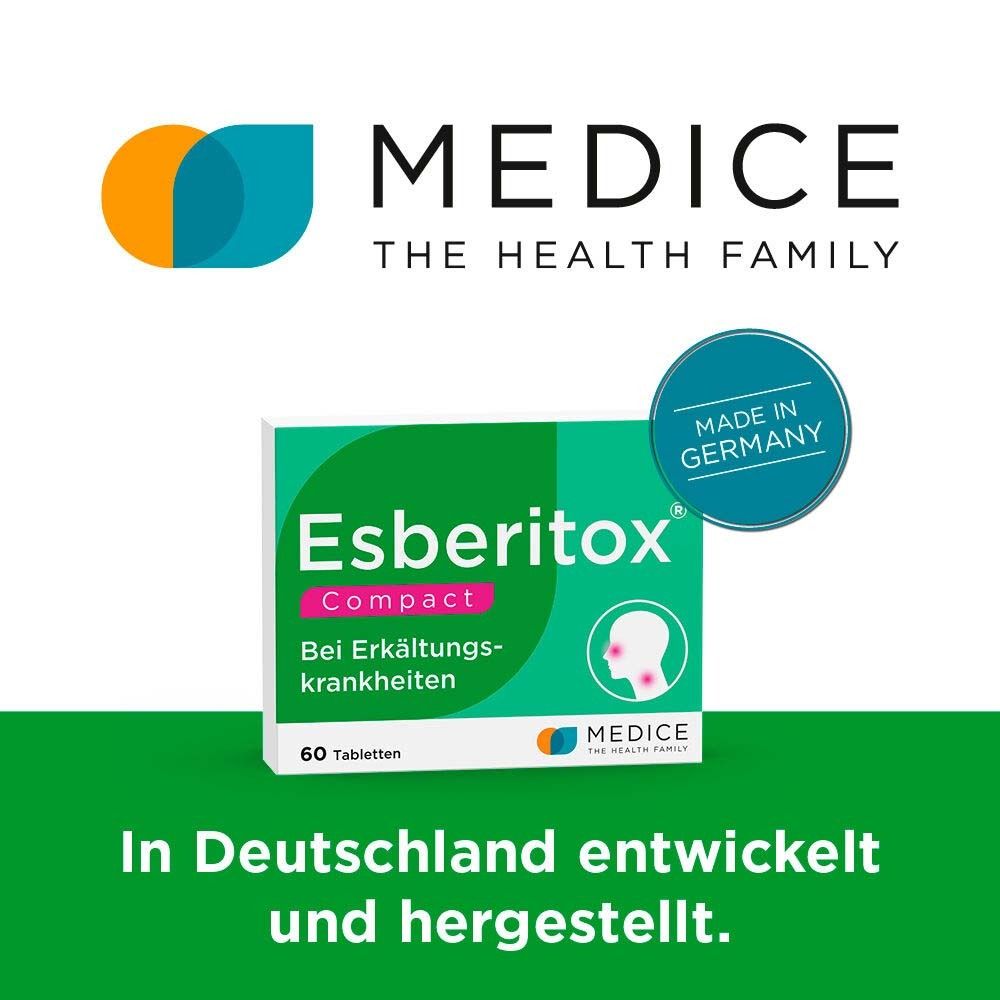 Esberitox COMPACT-Packung mit 'Made in Germany'-Siegel. Logo von MEDICE.