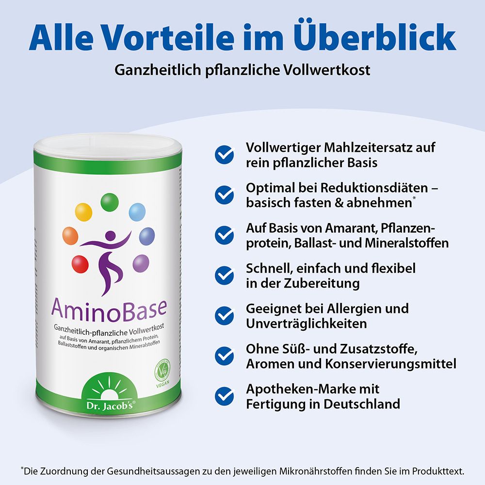 Dr. Jacobs AminoBase Aminosäuren Protein Diät-Shake Fasten Kur vegan 345 g  - Shop Apotheke