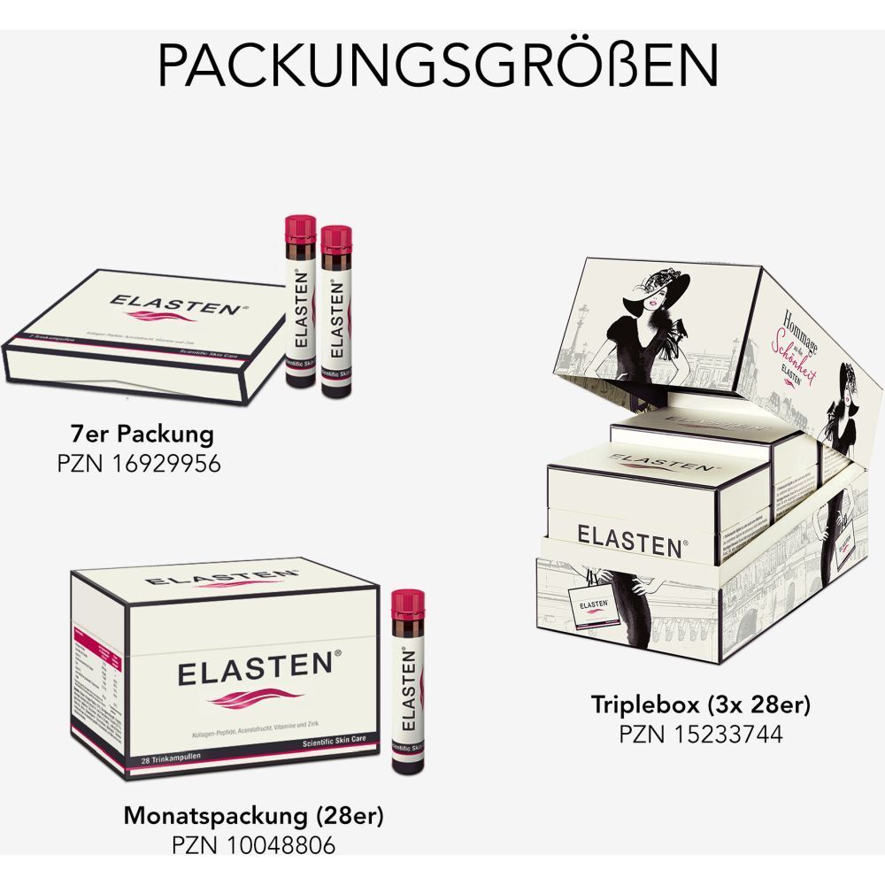 ELASTEN® Kollagen Trinkampullen für schöne Haut – das studiengeprüfte Original, mit Acerola, Vitamin C, Zink, Biotin