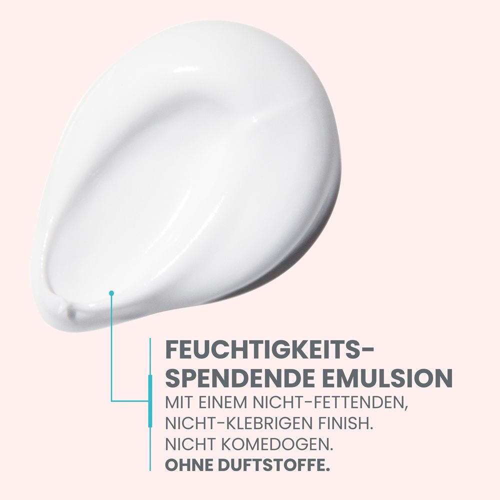 Eine weiße Emulsion mit nicht-fettendem Finish. Nicht komedogen, ohne Duftstoffe.