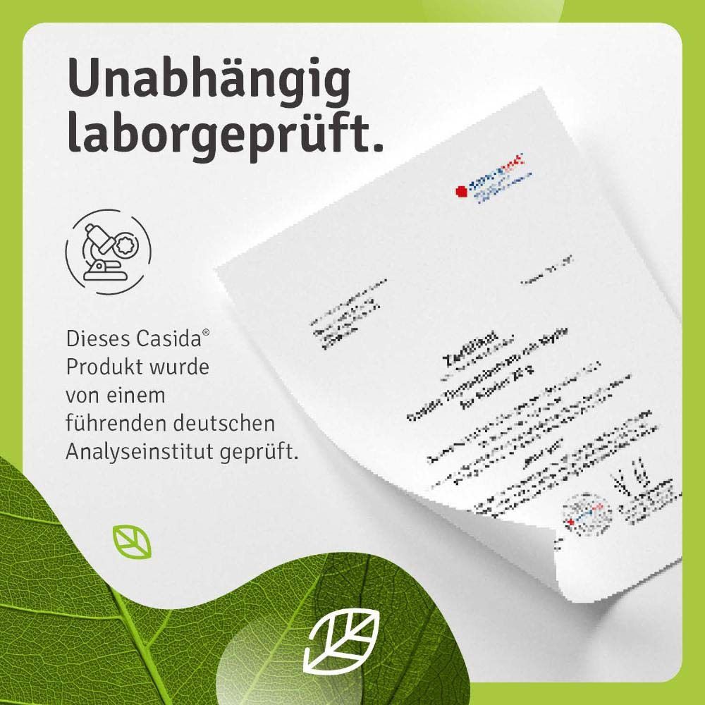 Zertifikat. Casida Produkt wurde von einem führenden deutschen Analyseinstitut geprüft.