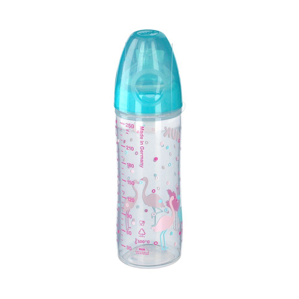 NUK® New Classic Babyflasche 250 ml mit Trinksauger Größe 6 bis 8 Monate (Farbe nicht wählbar)