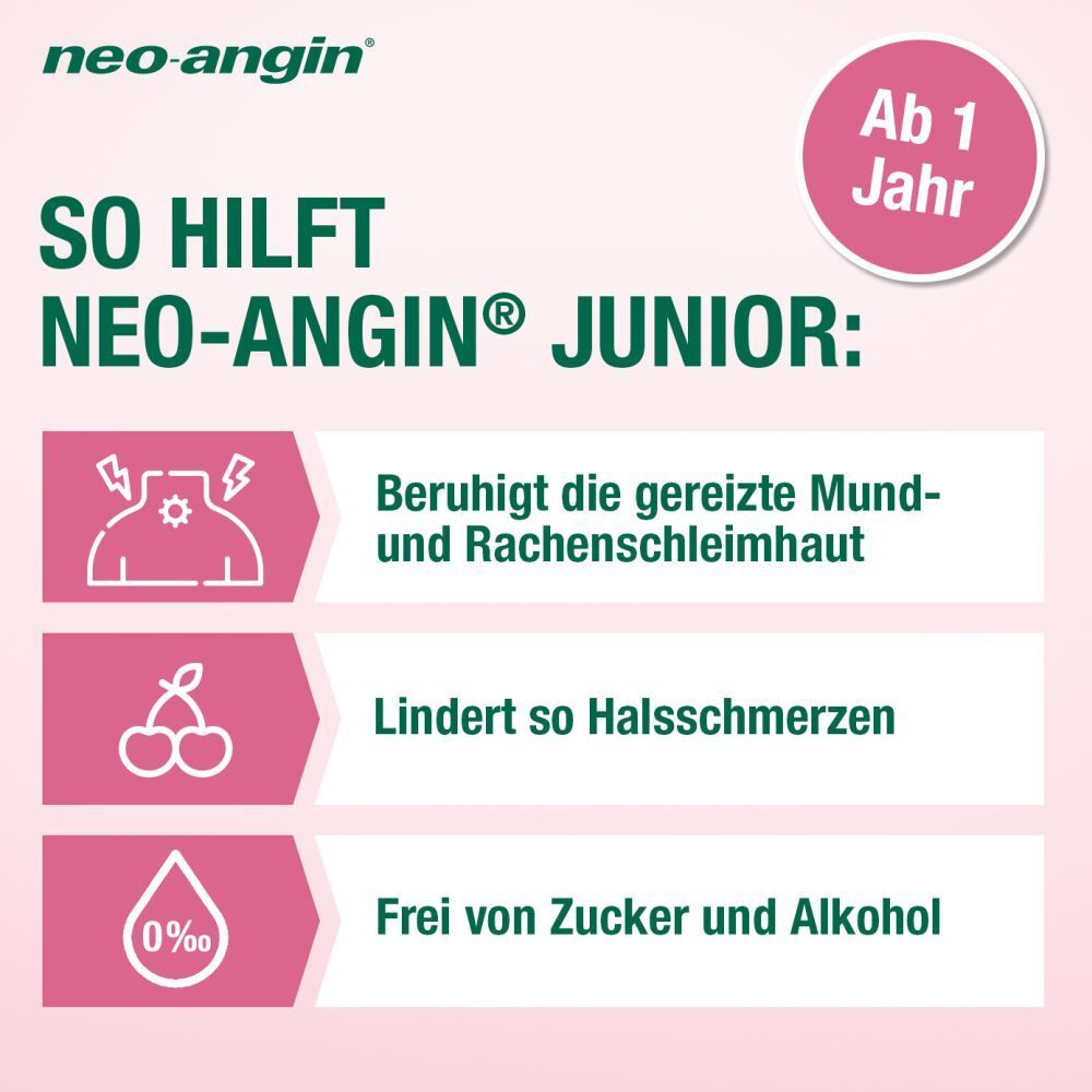 neo-angin junior Halsschmerzsaft mit leckerem Kirschgeschmack für Kinder ab 1 Jahr - zuckerfrei