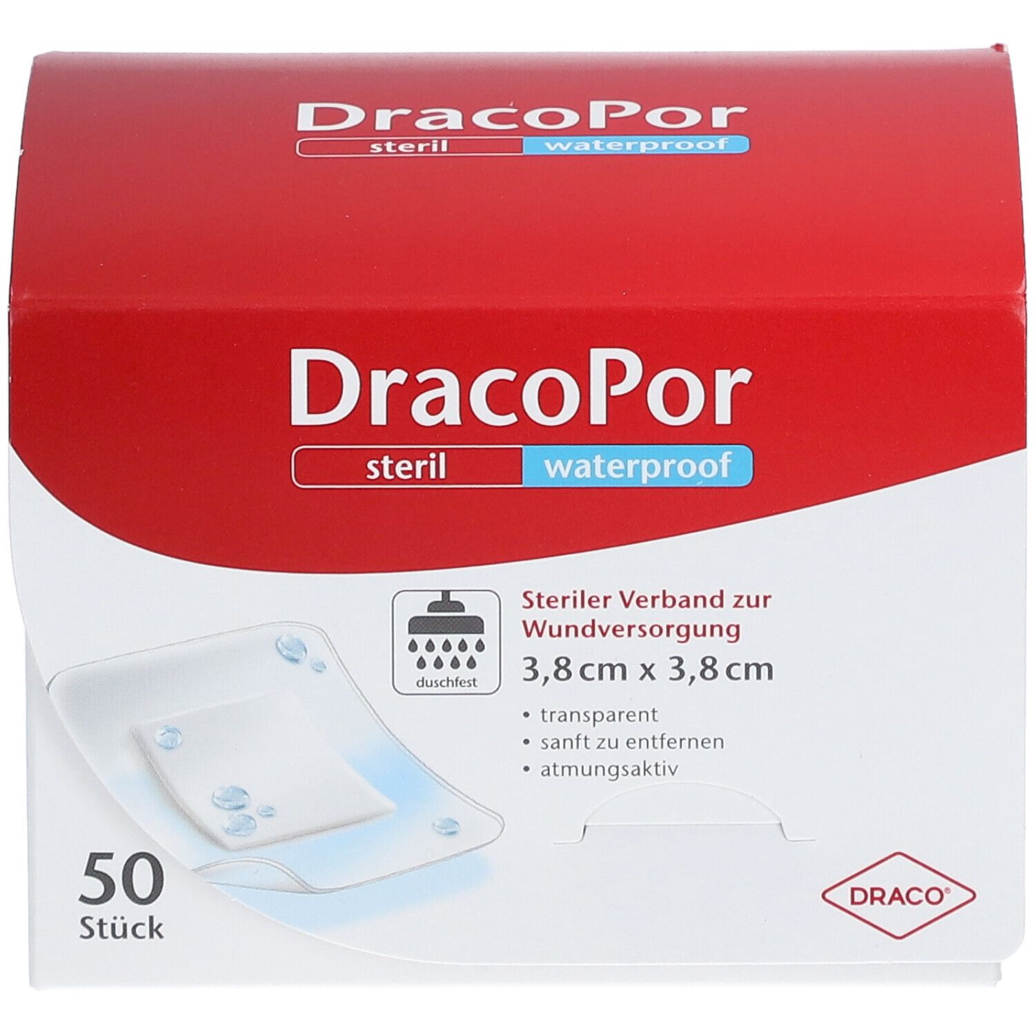 DracoPor Waterproof Wundverband 3,8 cm x 3,8 cm