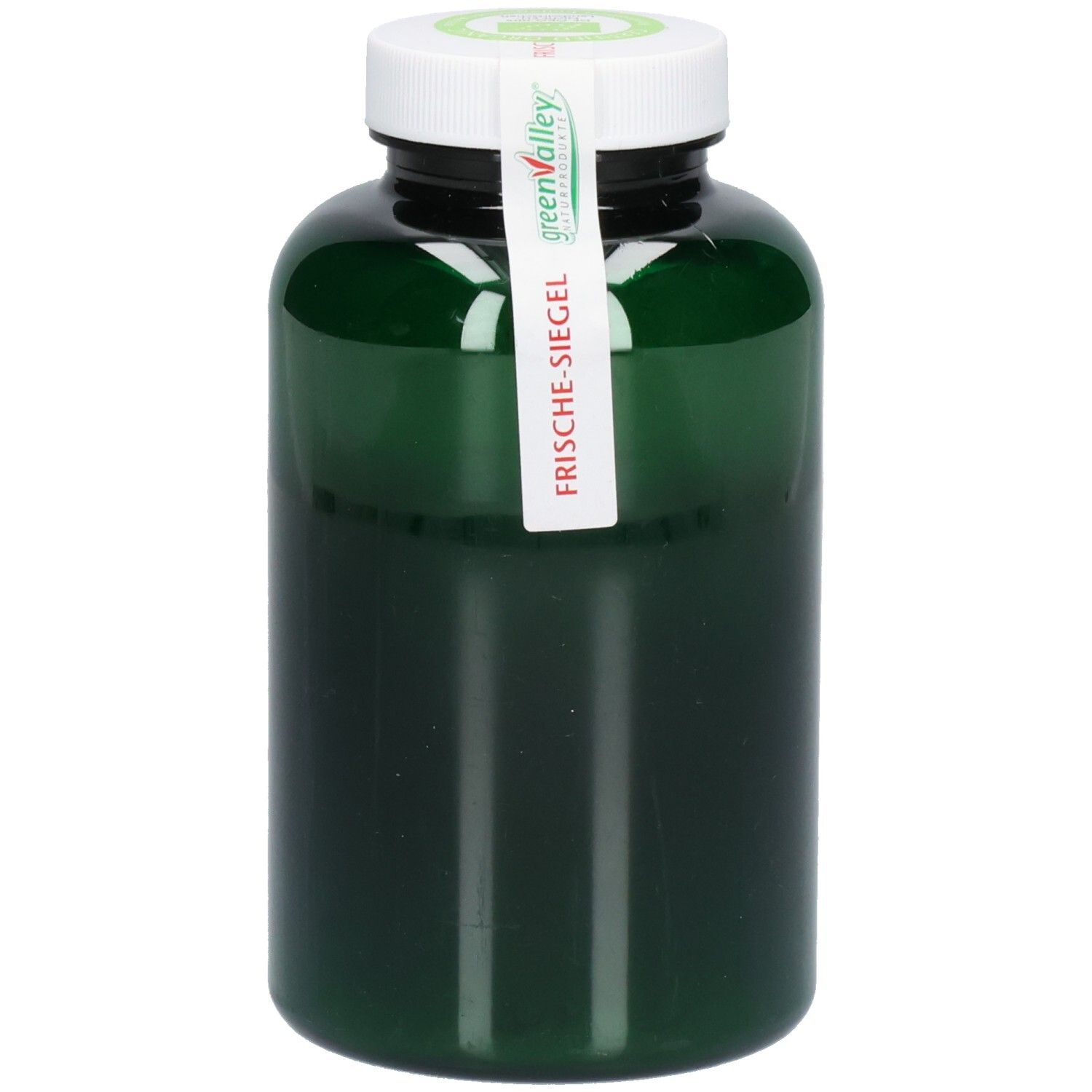 Grüne Dose mit weißem Deckel. Frische-Siegel mit Logo: greenValley Naturprodukte.
