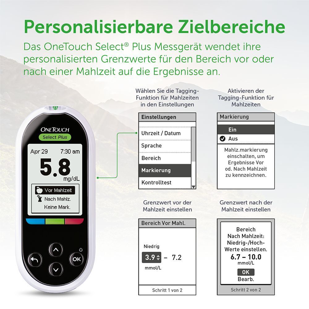 OneTouch Select® Plus Blutzucker-Messgerät (mmol/l) I Diabetes-Testset (Zucker-Krankheit)