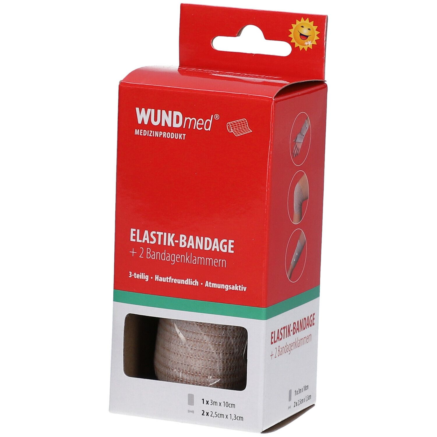 WUNDmed® Elastik-Bandage 10 cm x 3 m mit Bandageklammern