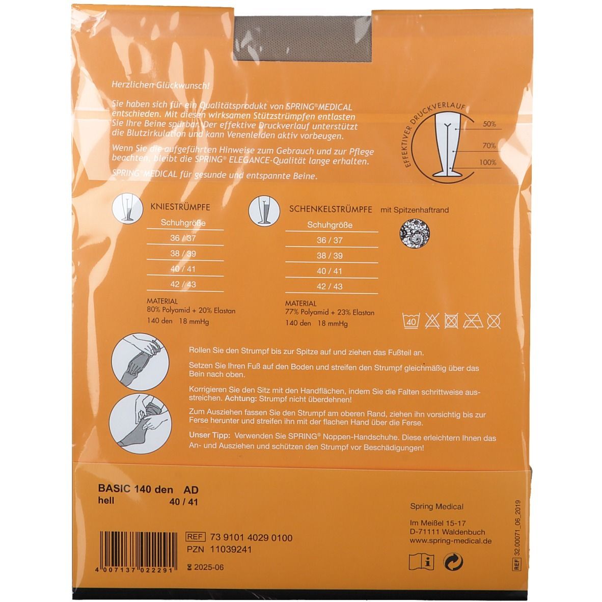 SPRING® ELEGANCE Basic Stützkniestrümpfe 140 DEN hell Gr. 40/41