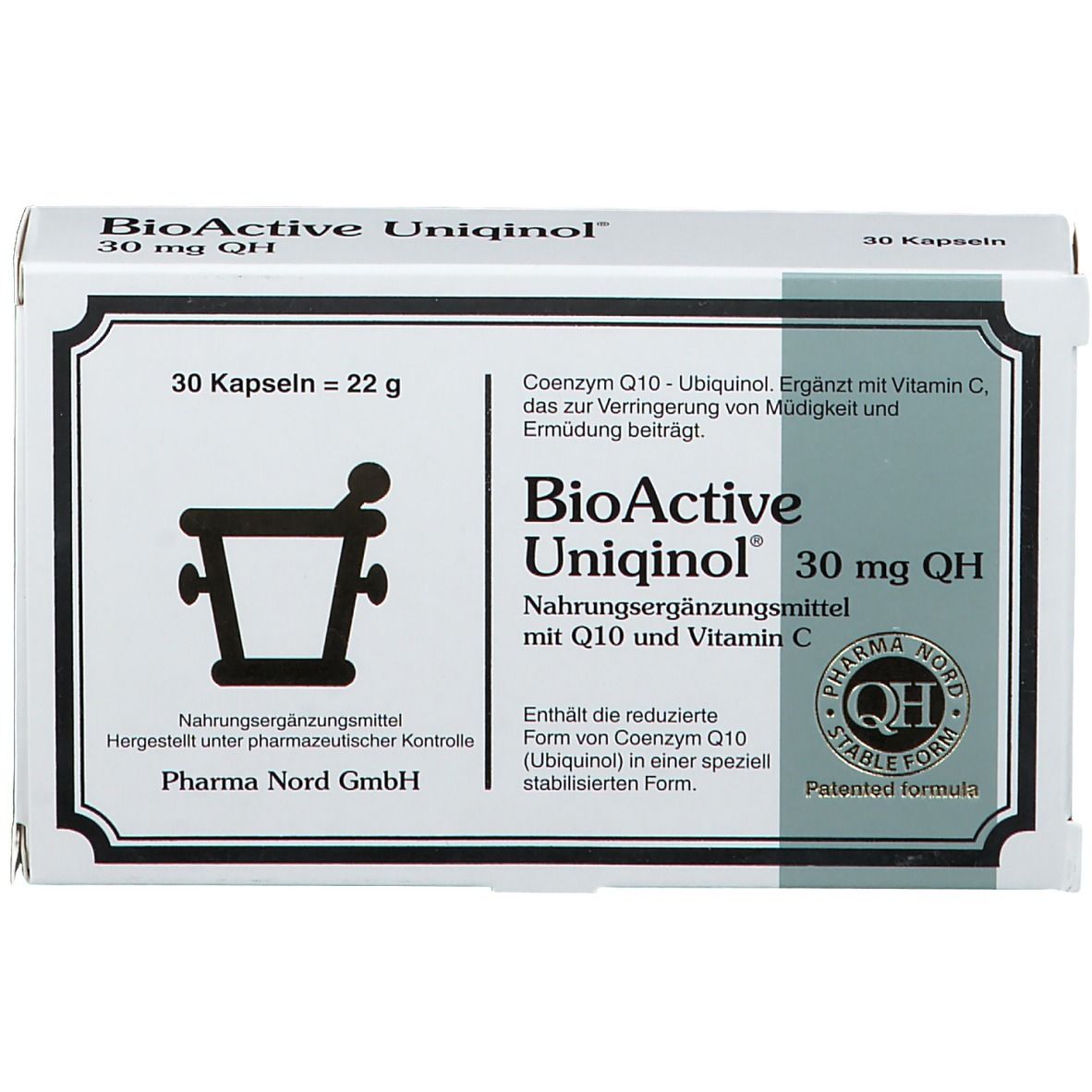 Produktverpackung mit Logo und Produktnamen. Enthält 30 Kapseln. Pharma Nord GmbH.
