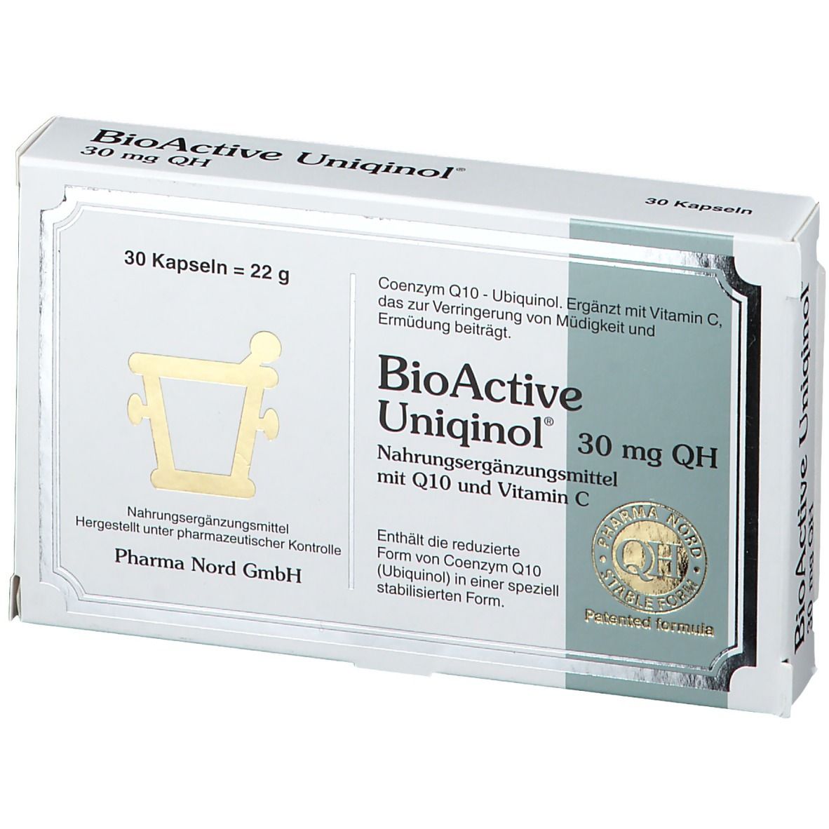 Produktverpackung mit Logo und Produktnamen. Enthält 30 Kapseln. Pharma Nord GmbH.