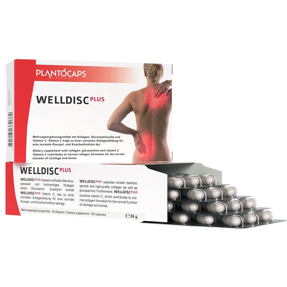 Verpackung von plantoCAPS WELLDISC PLUS mit Rückendarstellung.