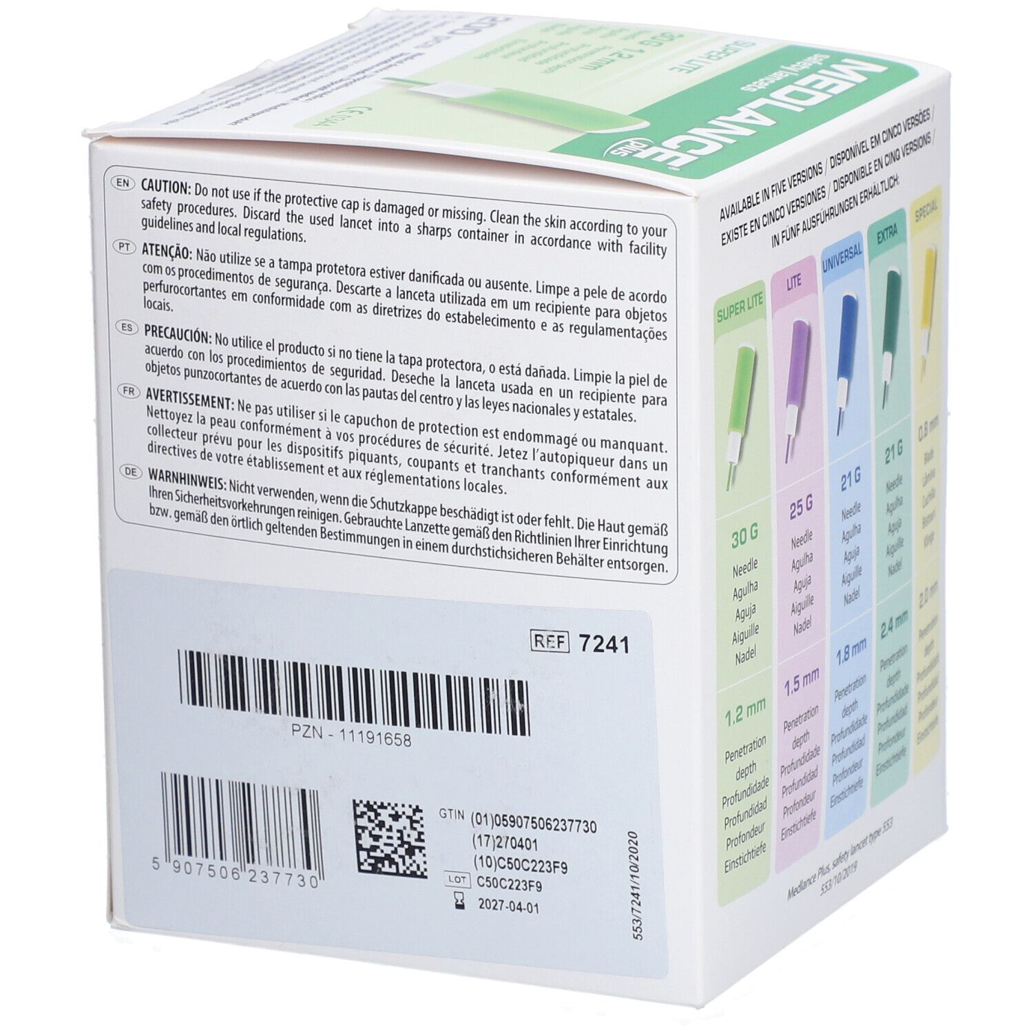 Rückseite der Verpackung mit Warnhinweisen und Produktinformationen. Barcode und Chargennummer sichtbar.