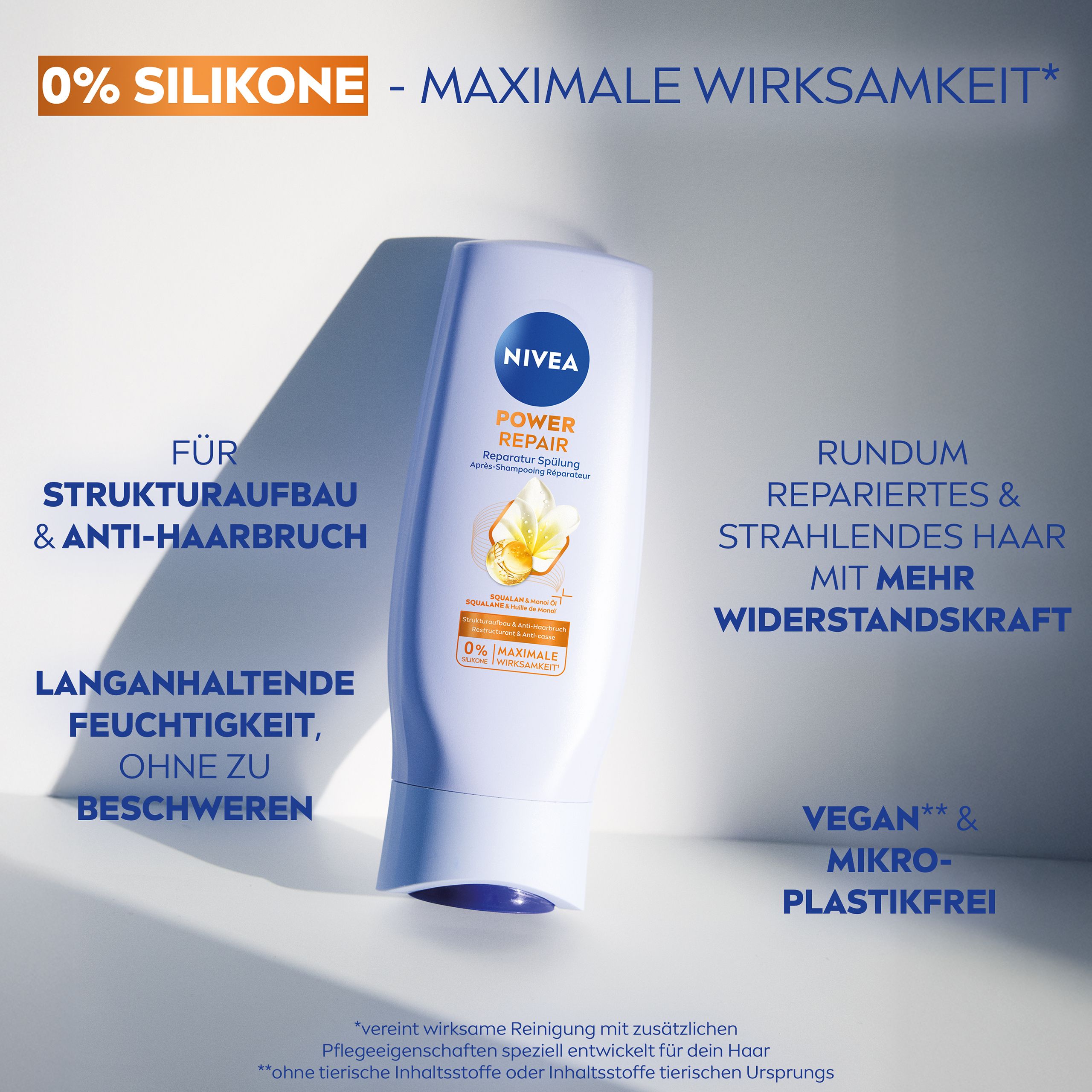 NIVEA Power Repair Spülung: 0% Silikone, maximale Wirksamkeit. Für Strukturaufbau & Anti-Haarbruch.
