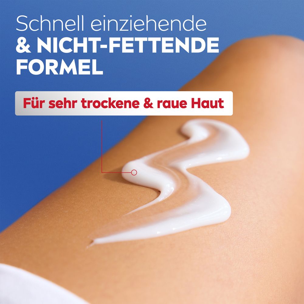 NIVEA Body Lotion Repair & Care auf Haut aufgetragen. Schnell einziehende, nicht-fettende Formel für sehr trockene Haut.