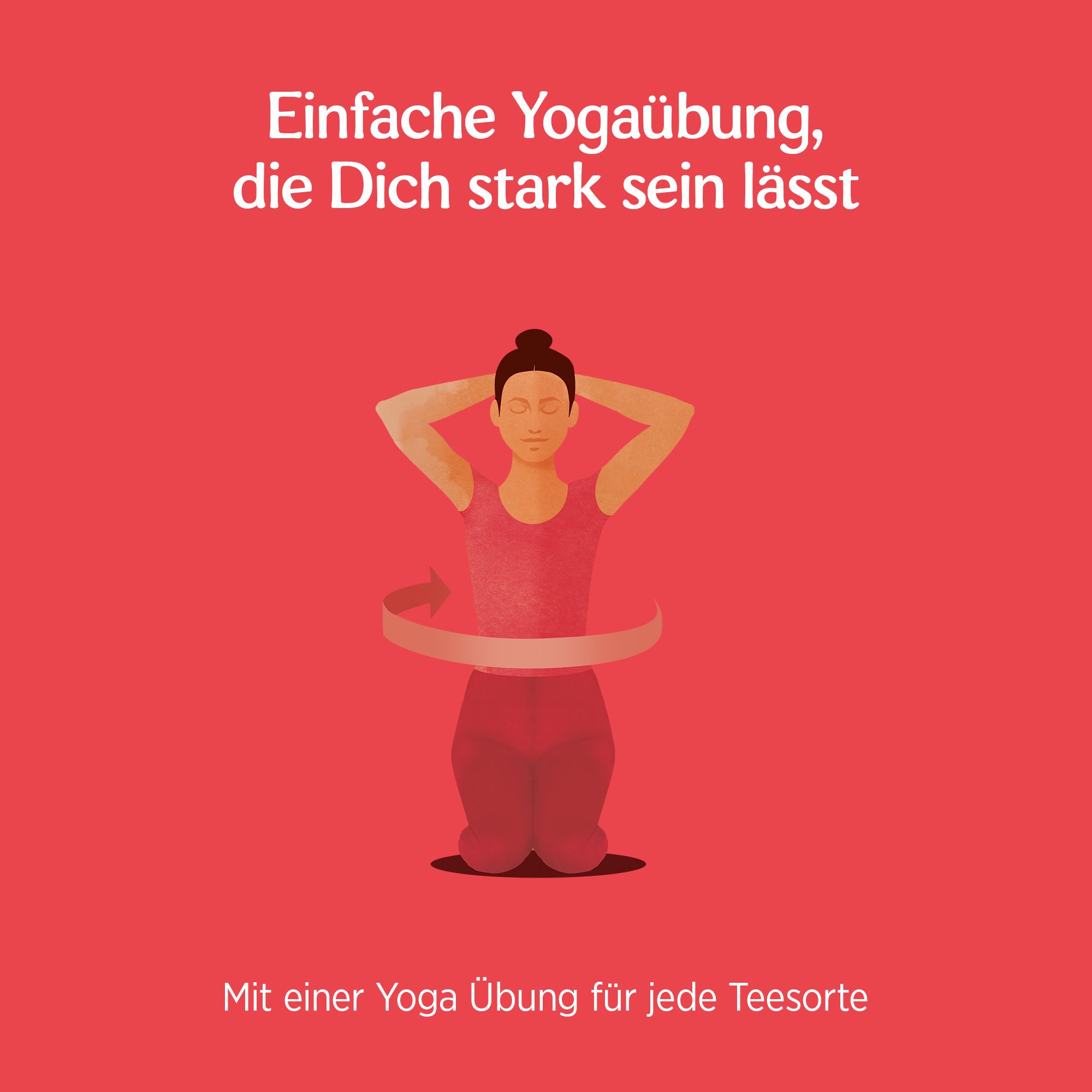 Roter Hintergrund mit Yoga-Übung. Text: Einfache Yogaübung, die Dich stark sein lässt.