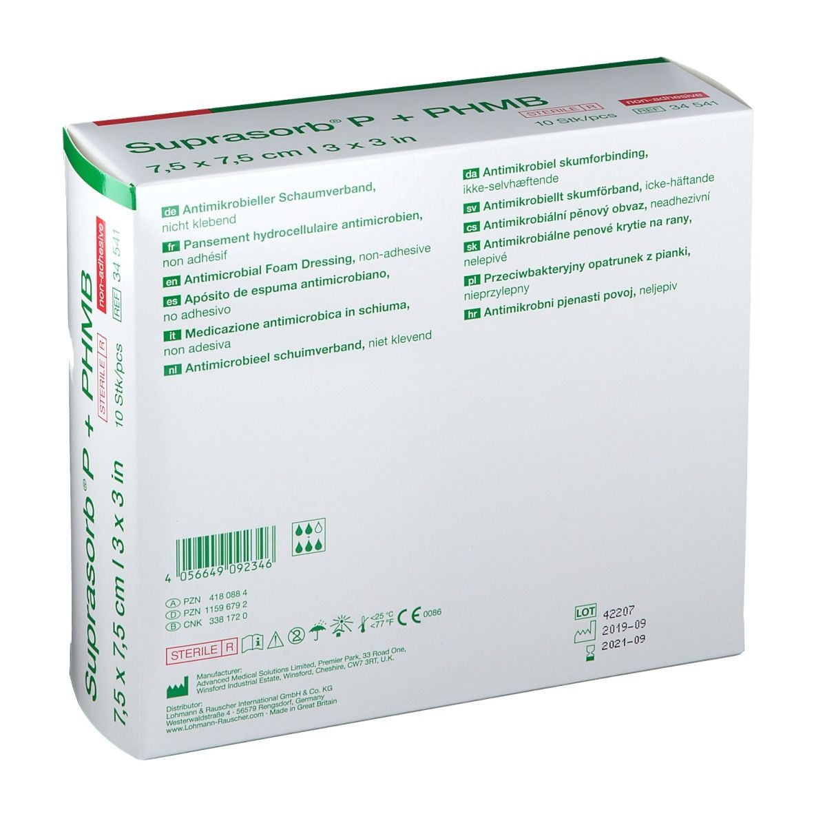 Suprasorb® P + PHMB Antimikrobieller PU Schaumverband 7,5 cm x 7,5 cm