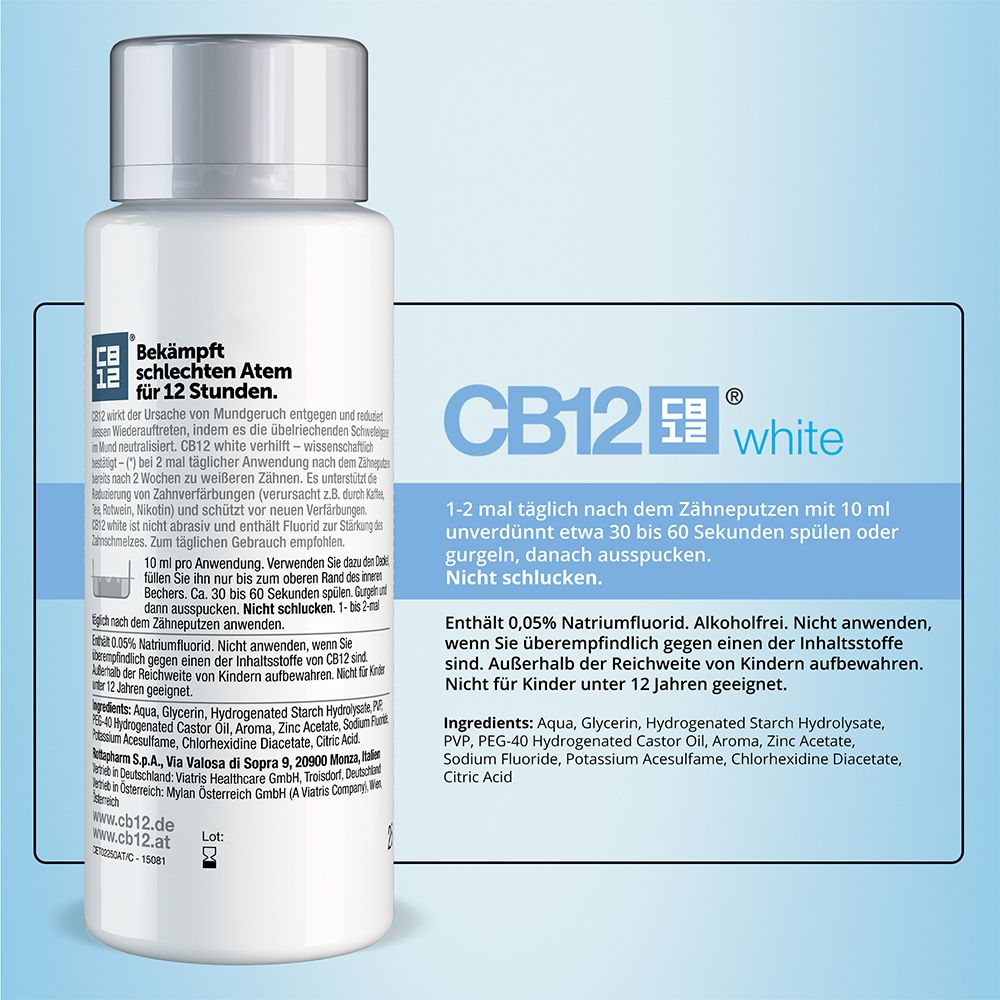 CB12 White Mundspülung: Mundwasser für weißere Zähne und frischen Atem, mit Zinkacetat & Chlorhexidin