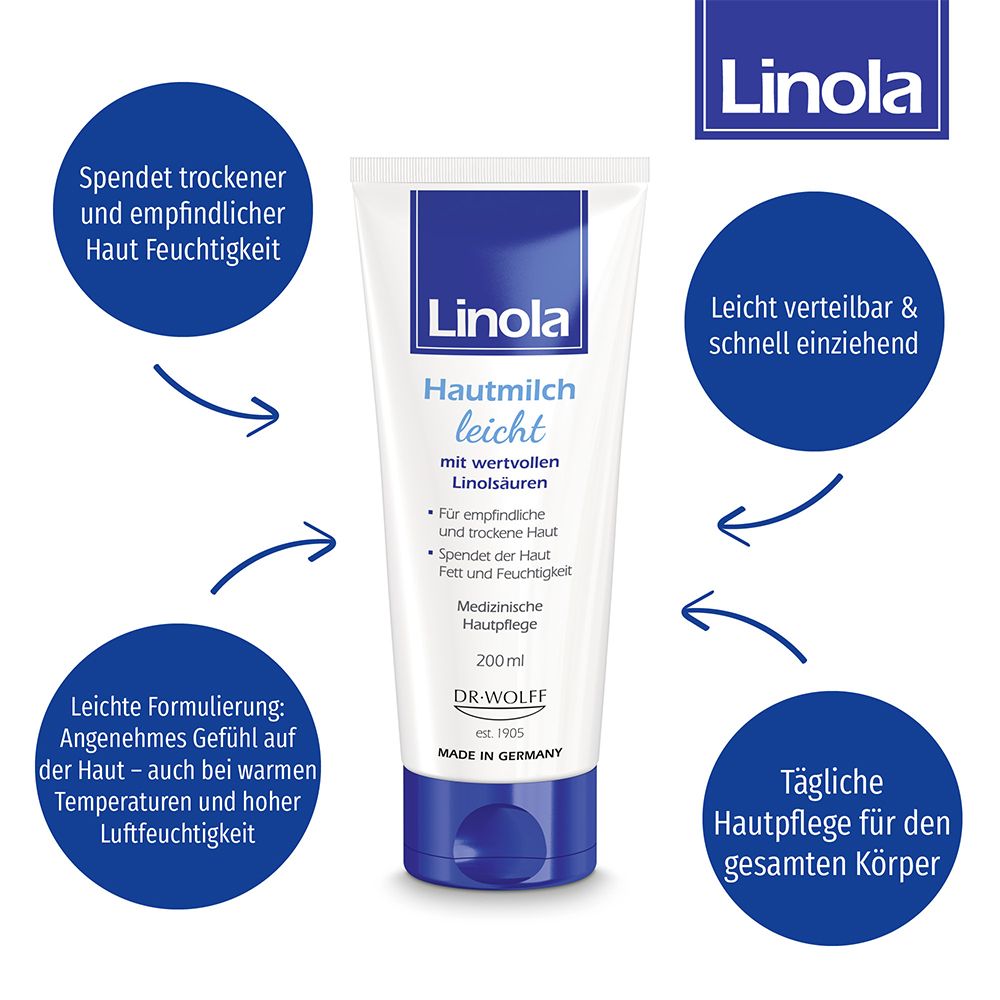 Linola Hautmilch leicht - Leichte Körperlotion für empfindliche und trockene Haut