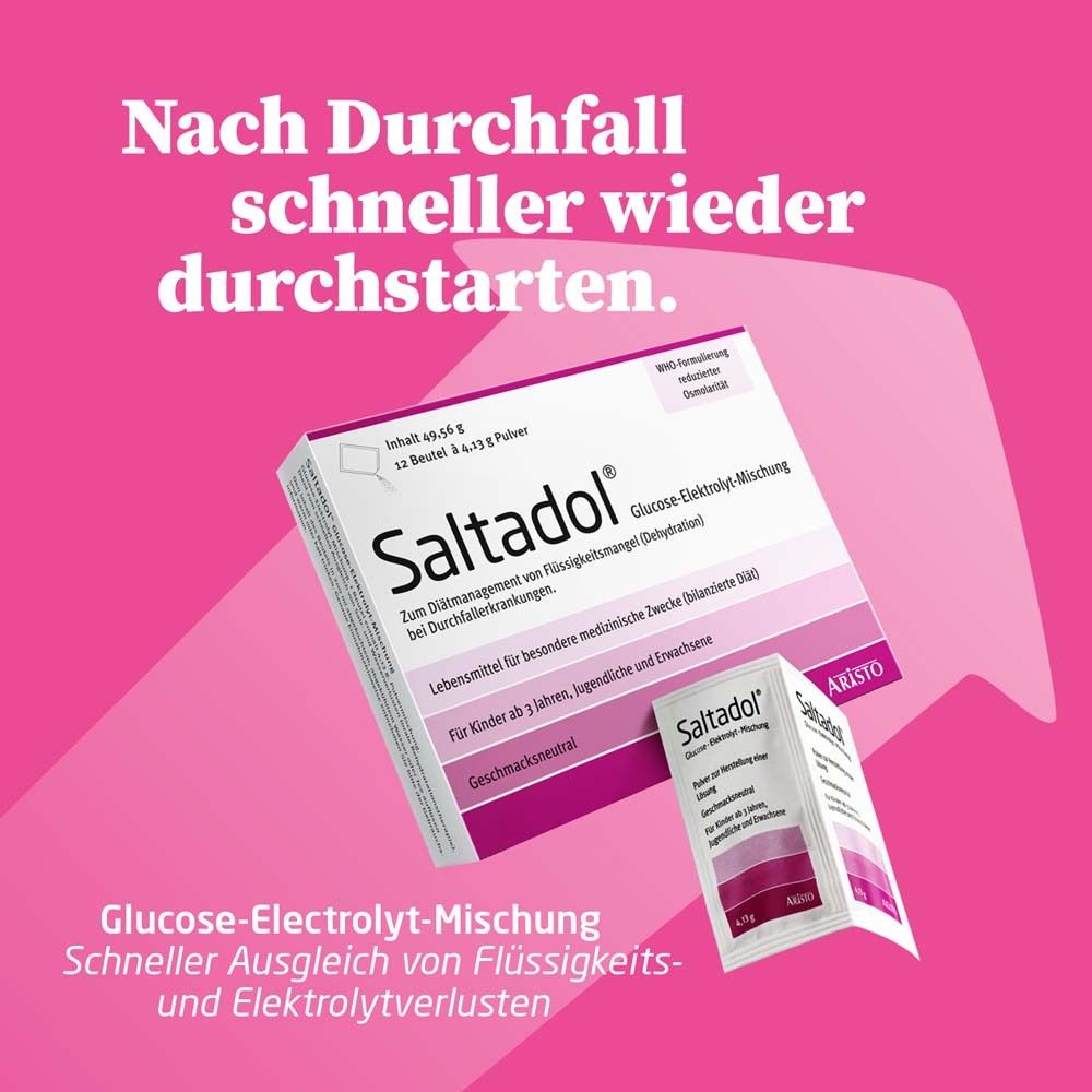 Saltadol® Glucose-Elektrolyt-Mischung – Unterstützung bei Flüssigkeits- und  Elektrolytverlust – Für Kinder ab 3 Jahren und Erwachsene