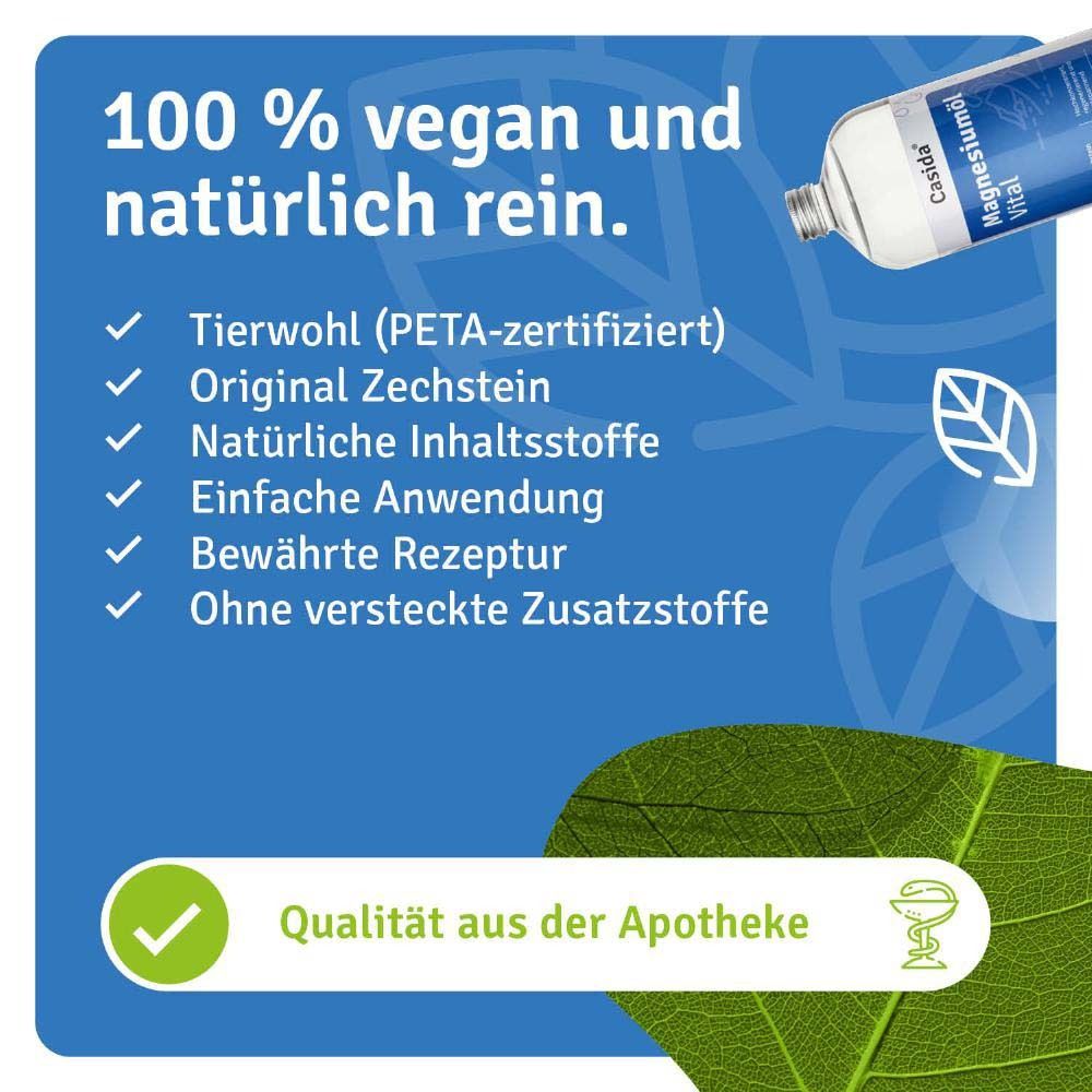 Blauer Hintergrund. Text: 100% vegan und natürlich rein. Tierwohl, Original Zechstein, natürliche Inhaltsstoffe, einfache Anwendung.