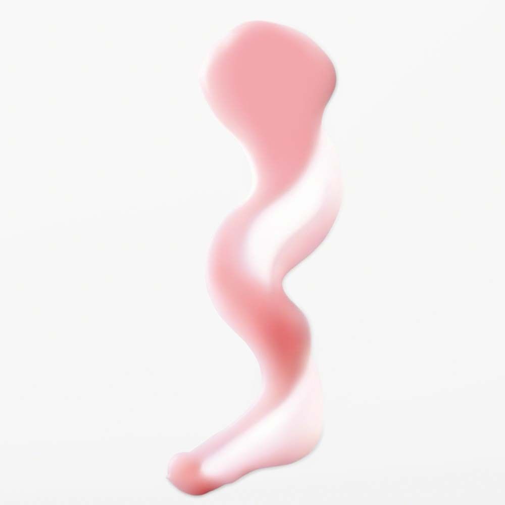 Rosa Gel-Strähne auf weißem Hintergrund. Wellenförmig. Glänzend.