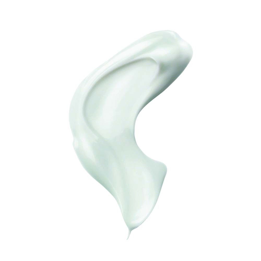 Creme-Abstrich in hellgrüner Farbe auf weißem Hintergrund. Geformt wie ein Tropfen.