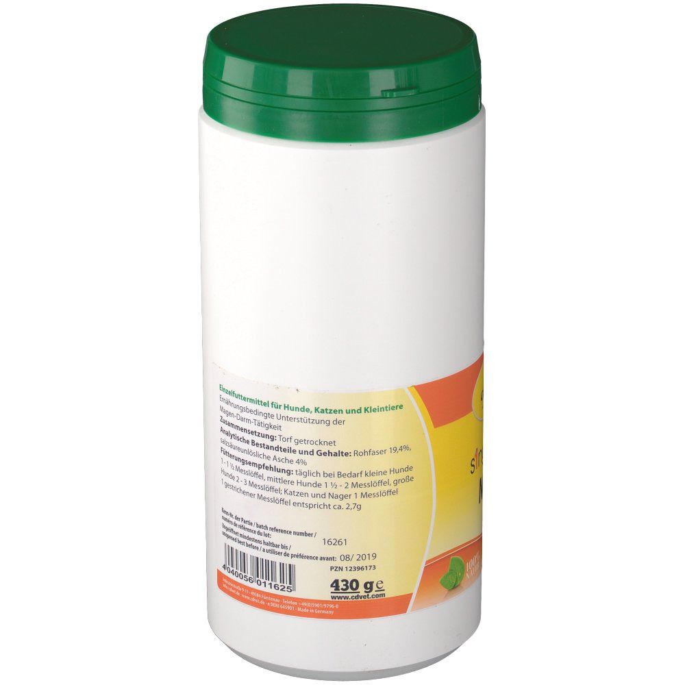 Rückseite der weißen Dose mit grünem Deckel. Etikett mit Text in Deutsch, Inhaltsangaben, Gewicht 430g und Mindesthaltbarkeitsdatum.