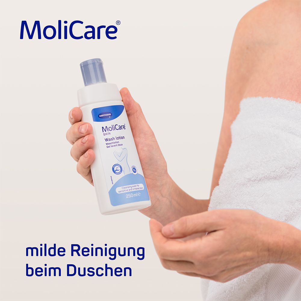 MoliCare Skin Waschlotion 250ml mit pflegendem Pantheol und Mandelöl, geruchsneutraliesierent, pH-hautneutral