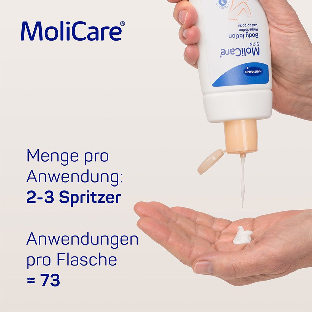 MoliCare Skin Körperlotion, Bodylotion, Hautpflege, mit natürlichem Mandelöl. Intensive Pflege für belastete Haut.