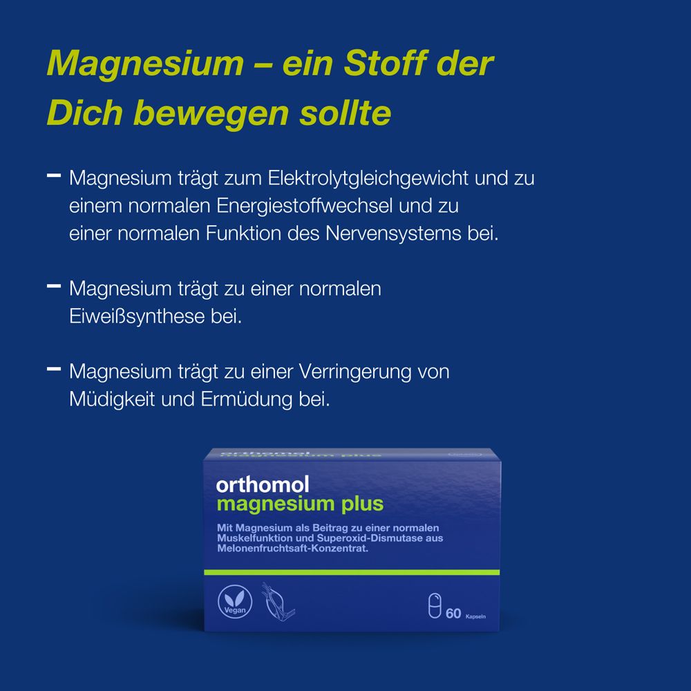 Orthomol Magnesium Plus - für eine normale Muskelfunktion - mit 150 mg Magnesium und Superoxid-Dismutase aus Melonenfruchtsaft-Konzentrat