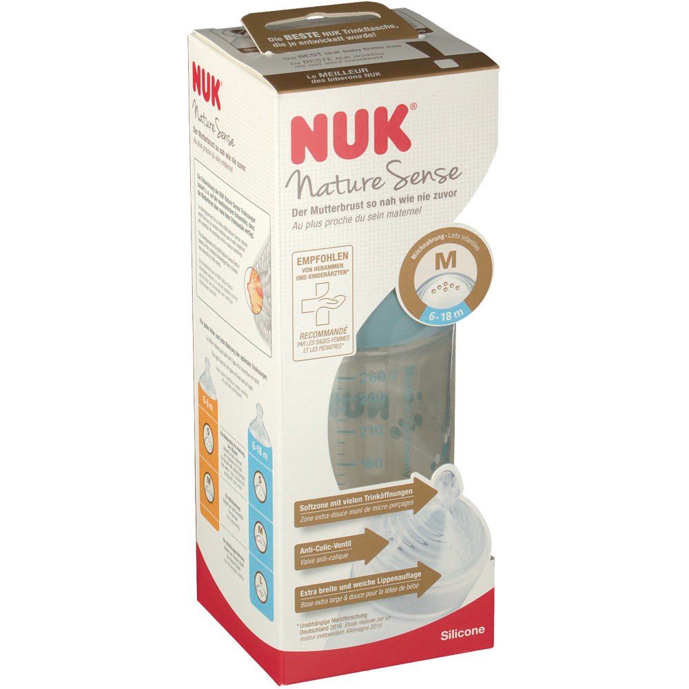 NUK® Nature Sense Babyflasche mit Trinksauger Größe 6 bis 18 Monaten M (Farbe nicht wählbar)