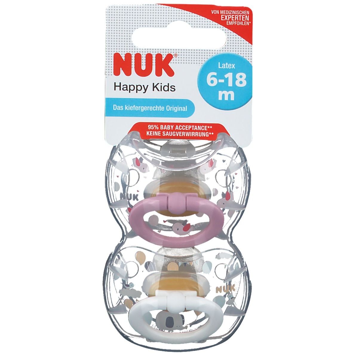 NUK® Classic Happy Kids Schnuller aus Latex Größe 6 bis 18 Monate (Farbe/Motiv nicht wählbar)